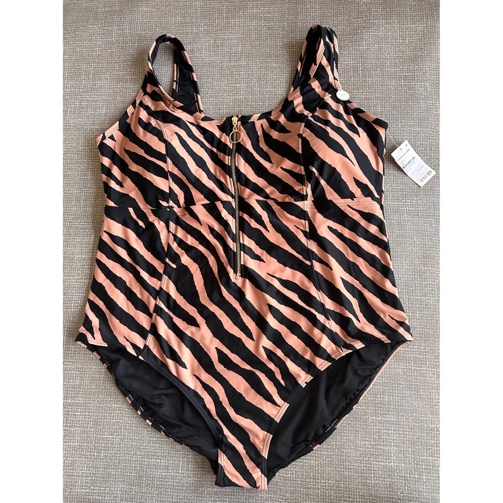Artesands Bengalay Fuseli One Piece Swimsuit Tiger Animal Print Zip Front US 24